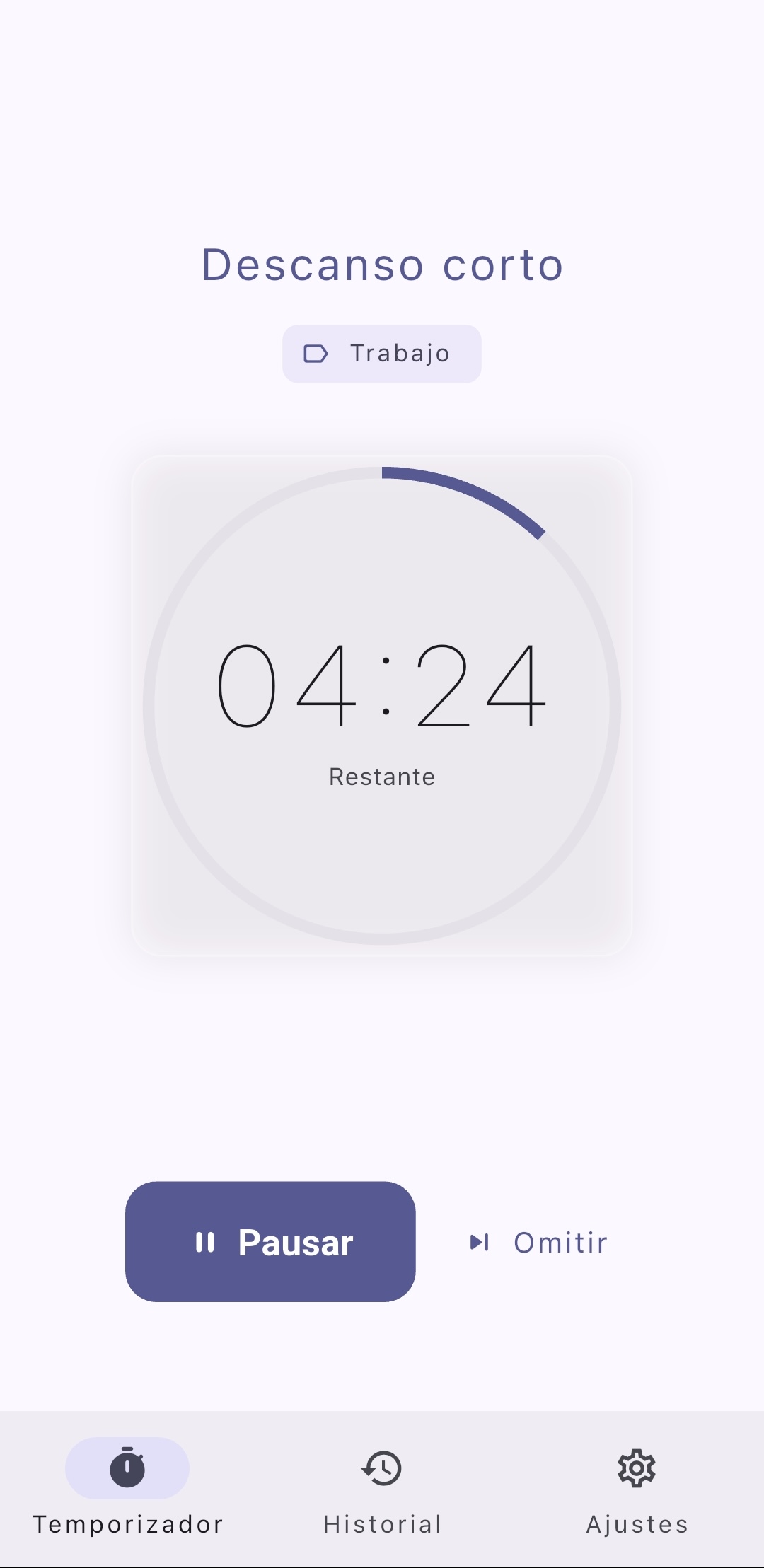 Pantalla de configuración de intervalos con tema claro