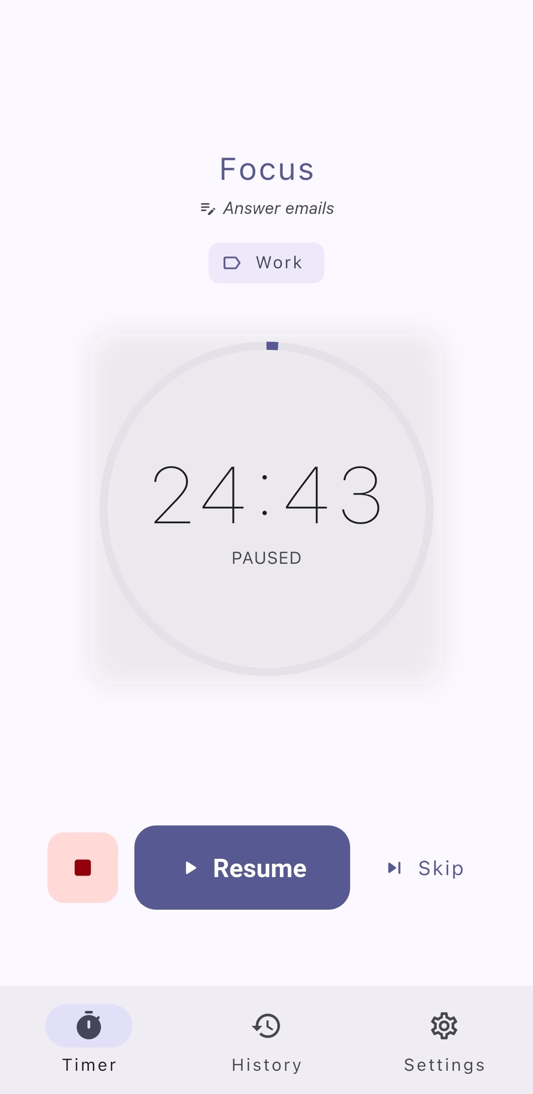 Break (pausa) screen prompting the user to rest